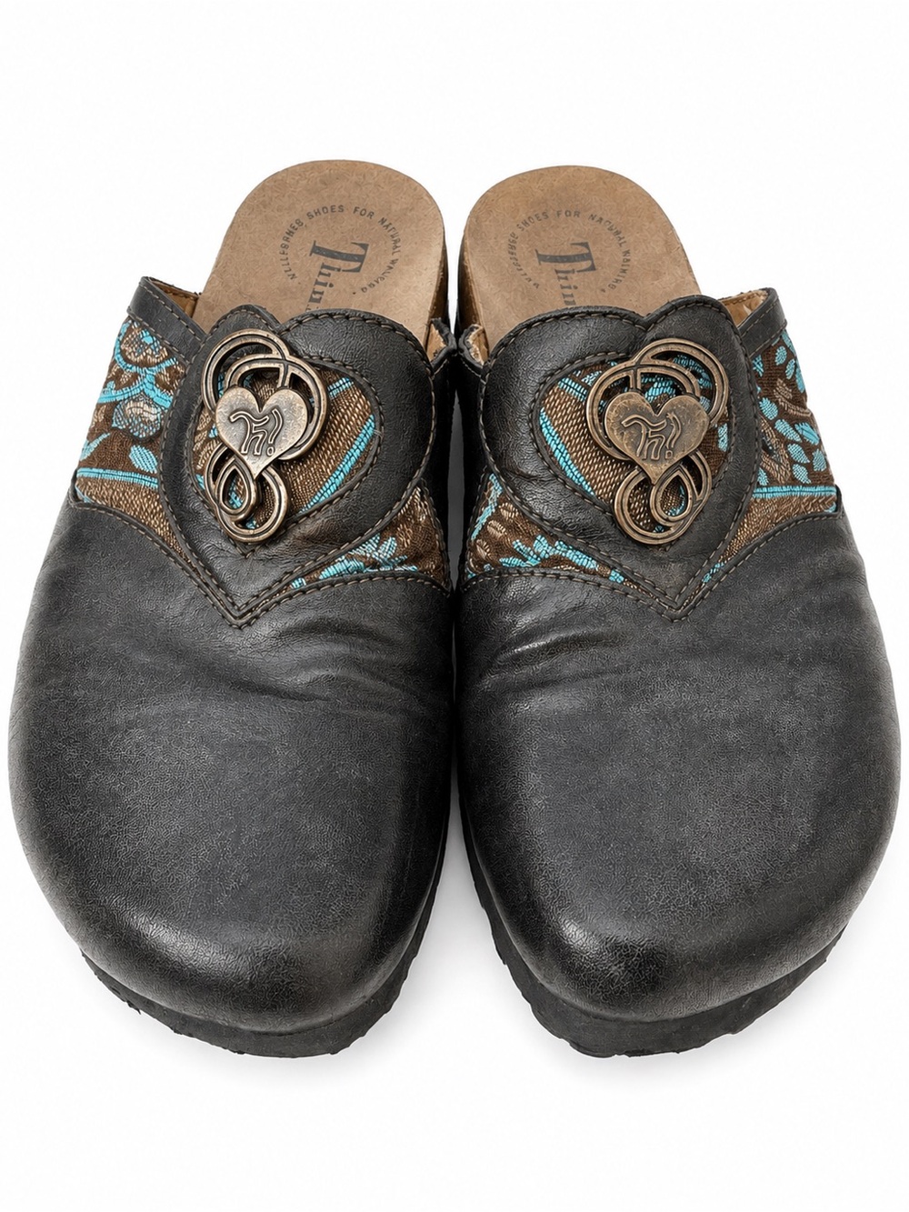 Think! Julia Leather Tapestry Heart Slip-on Clogs